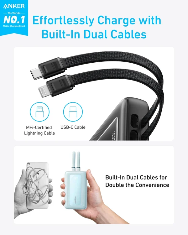 ANKER Zolo Power Bank 20000mAh Built-in USB-C and Lightning Cable – A1681