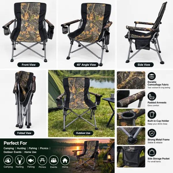 Folding Camping Chair with Armrests & Cup Holder