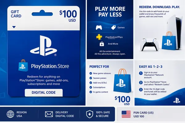 PlayStation Network Gift Card $100 USD – PSN USA