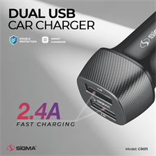 Sigma 2.4A Dual USB Ultra Fast Car Charger with Micro-USB cable included