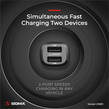 Sigma 2.4A Dual USB Ultra Fast Car Charger with Micro-USB cable included