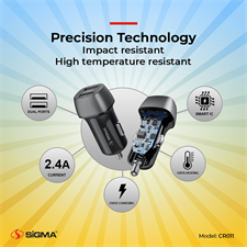 Sigma 2.4A Dual USB Ultra Fast Car Charger with Micro-USB cable included