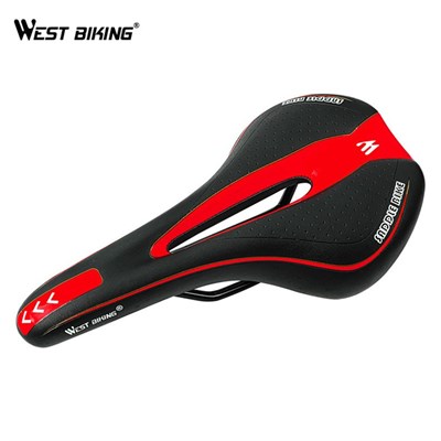 Bicycle Saddle Ergonomic MTB Road Bike Perforated Seat Foam Cushioned PU Leather Texture Steel Rail