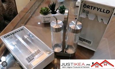 IKEA ORTFYLLD 3-piece oil/vinegar set, glass/stainless steel