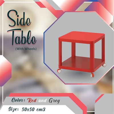 IKEA Side Table on Castors, Red/Grey 50x50 cm