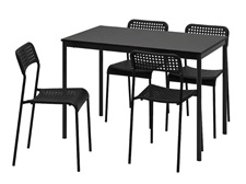 IKEA Table set for 4 person, Table and 4 chairs, black 110 cm