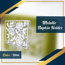 IKEA Napkin holder, white16x16 cm (Metallic flower pattern)