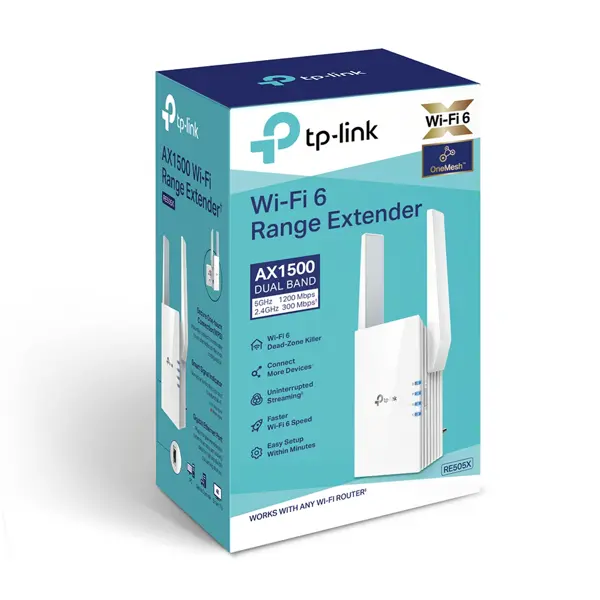 TP-Link RE505X AX1500 Wi-Fi 6 Range Extender – Dual-Band Coverage Booster