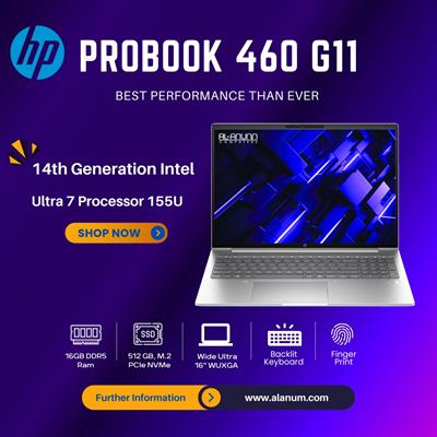 HP ProBook 460 G11 - Ultra 7 14th Gen 155U, 16GB RAM, 512GB SSD, 16" WUXGA IPS, Fingerprint Reader, Backlit Keyboard, W11 Pro - Silver