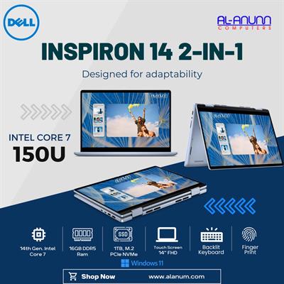 Dell Inspiron 7440 2-in-1 - Core 7 150U, 16GB RAM, 1TB SSD, 14" FHD X360 Touch, Fingerprint Reader, Backlit Keyboard, Windows 11 - Ice Blue