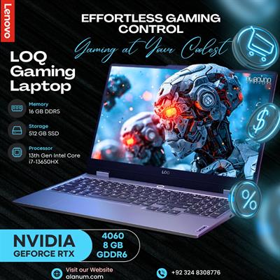 Lenovo LOQ 15IRX9 – Intel Core i7-13650HX 13th Gen, 24GB RAM, 512GB SSD, NVIDIA RTX 4050 6GB, 15.6" FHD 144Hz IPS, DOS – Luna Grey | Al Anum Karachi