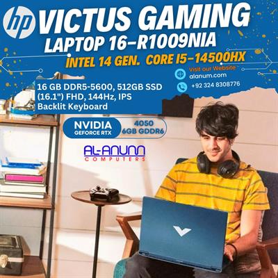 HP Victus 16-r1009nia – 14th Gen Core i5-14500HX, 16GB RAM, 512GB SSD, NVIDIA RTX 4050 6GB, 16.1" FHD 144Hz Display, DOS – Blue | Al Anum Karachi