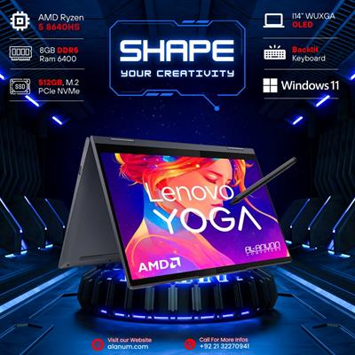 Lenovo Yoga 7i - Ryzen 5 8640HS, 8GB RAM, 512GB SSD, 16" WUXGA IPS Touch, Backlit Keyboard, Fingerprint Reader, Windows 11 - Arctic Grey
