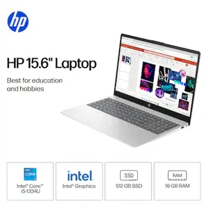 HP Laptop 15-fd0215dx – Intel Core 5-120U, 16GB RAM, 512GB SSD, 15.6" FHD Touch Screen, Natural Silver
