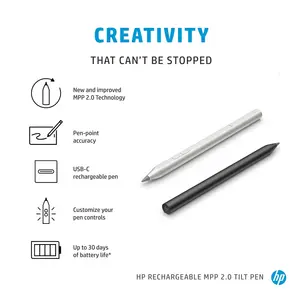 HP Stylus Slim Rechargeable Pen – MPP 2.0 Tilt Pen, USB-C Rechargeable, 4096 Pressure Levels, Tilt Support