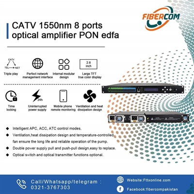 FiberCom 8 Ports 22 dbm EDFA Built-in WDM, Dual supply