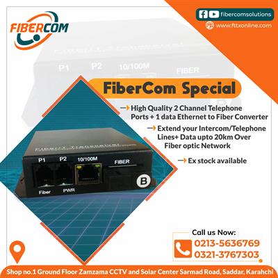 2 Port Telephone + 1 Port Lan Fiber Media Converter over 20km 