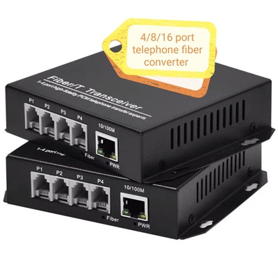 4 Port Telephone + 1 port Lan Fiber Media Converter