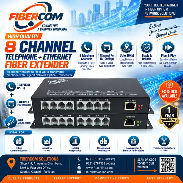 8 Ports Telephone + 1 Port Lan Fiber Media Converter
