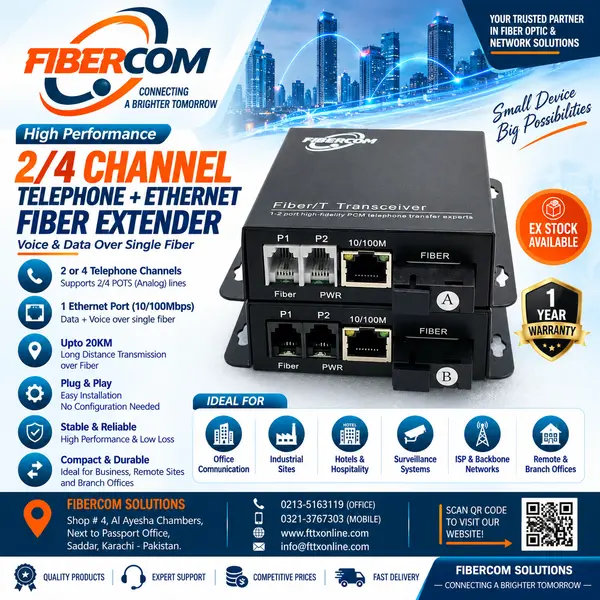 4 Port Telephone + 1 port Lan Fiber Media Converter