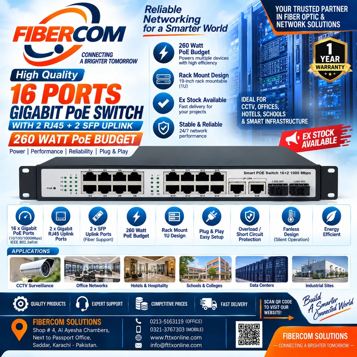 2SFP + 2Lan + 16 Port PoE Giga Switch