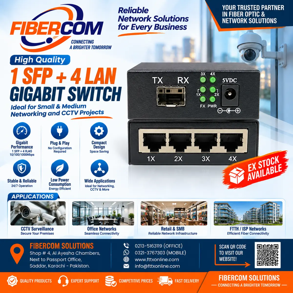 1 Port SFP + 4Lan Giga Switch