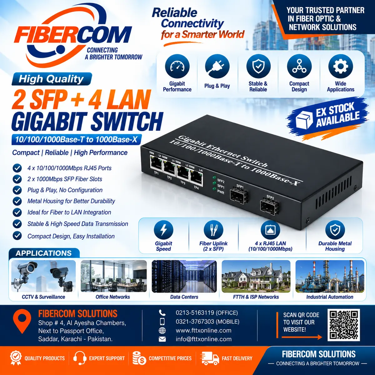 2 Port SFP + 4Lan Giga Fiber Media Converter