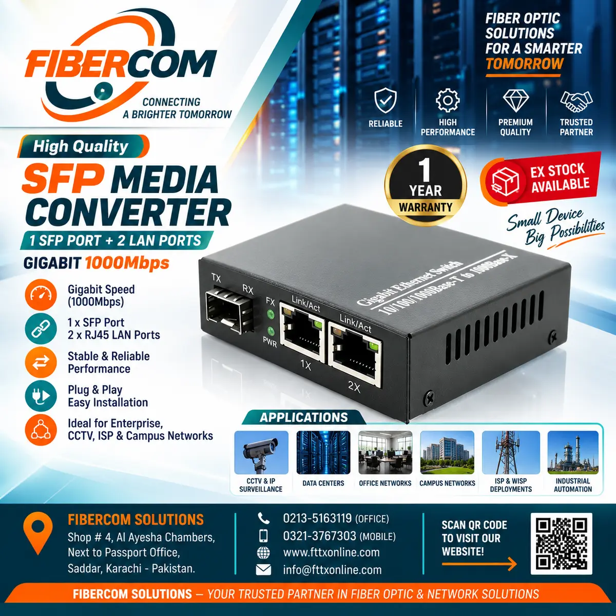 1 Port SFP + 2Lan Giga Fiber Media Converter