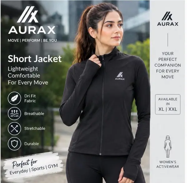 AuraX Colar Jacket Outdoor Running| Fitness | Yoga | Dri Fit Zipper Collar Skinny Coat