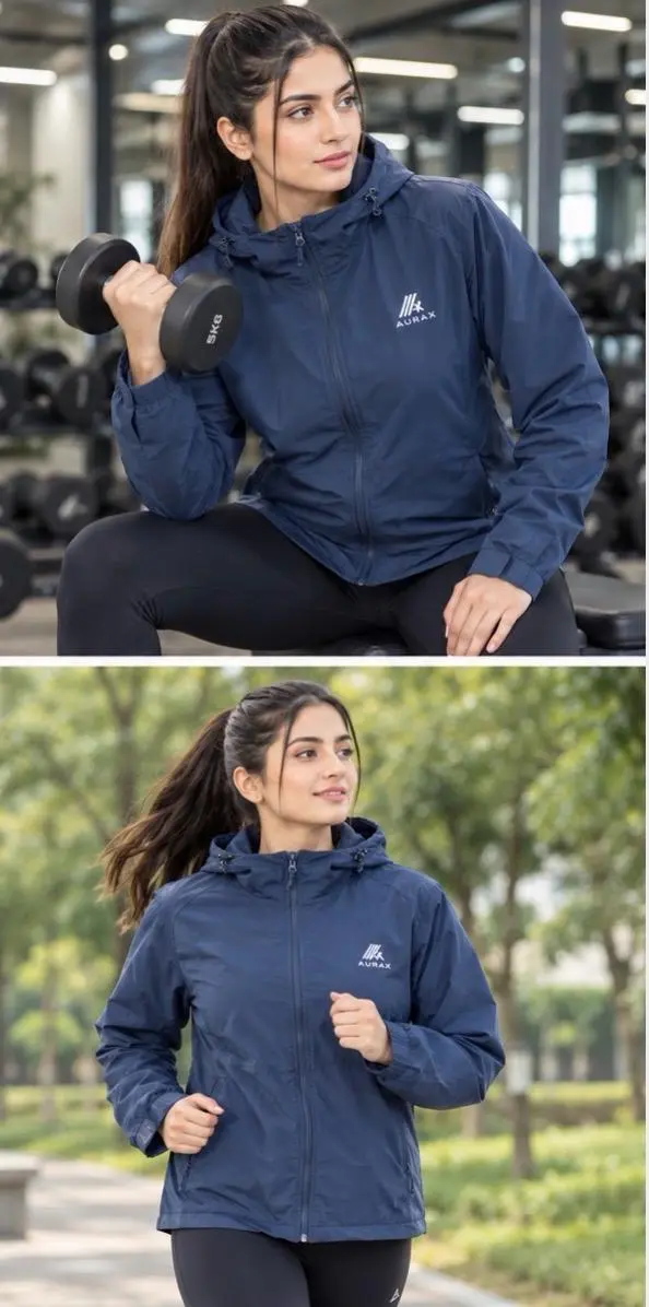 AuraX Women Purple Zipper Hodie Jacket | Dri fit Breathable Four-Way Stretch