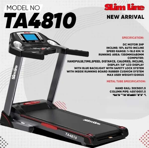 Slimline TA 4810 Treadmill |2.00 HP DC motor | Auto incline |120kg User weight
