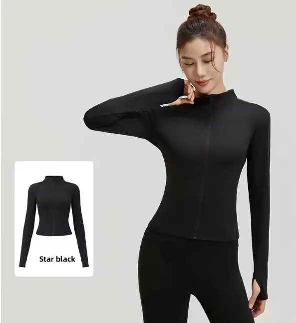 AuraX Outdoor Sports Jacket Running Fitness Long Sleeved Women Slim Yoga Clothes Quick Dry Zipper Cardigan Stand Up Collar Skinny Coat