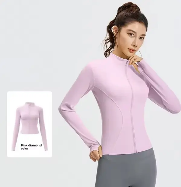 AuraX Outdoor Sports Jacket Running Fitness Long Sleeved Women Slim Yoga Clothes Quick Dry Zipper Cardigan Stand Up Collar Skinny Coat