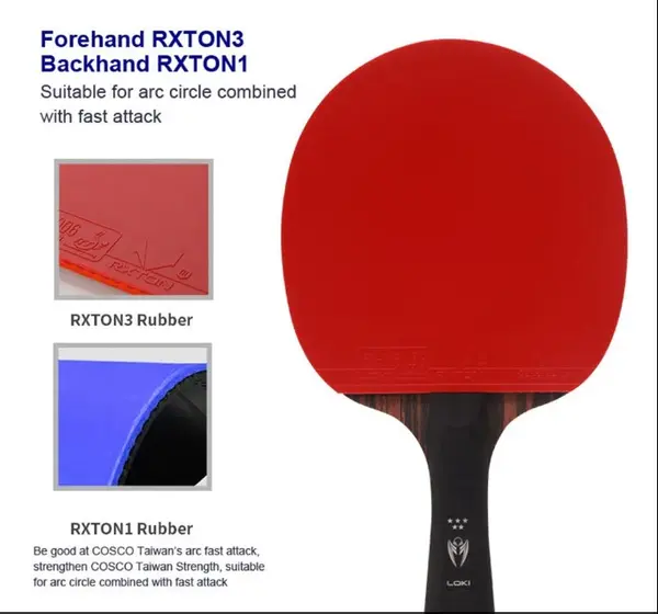Loki Table Tennis Racket - Kirin 5-Star With Bag - Red/Black