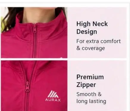 AuraX Women Pink Colar Jacket Sport | Running | Fitness Dri Fit Zipper Collar Skinny Jacket