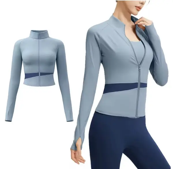 AuraX 2026 New Women's Yoga Jacket Slim-fit Running Tights Women's Jacket Slim-fit Zipper Long-sleeved Top Finger Cuff