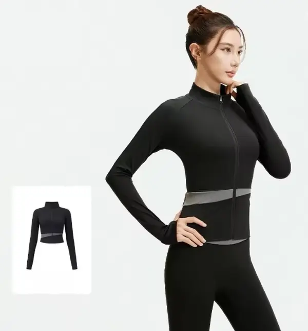 AuraX 2026 New Women's Yoga Jacket Slim-fit Running Tights Women's Jacket Slim-fit Zipper Long-sleeved Top Finger Cuff