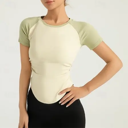 AuraX Women's Yoga Top Scoop Neck Breathable Patchwork Short Sleeve Sports Color Block Tee Tshirt Crisscross Back For Running Fitness Yoga Loose Fit Activewear