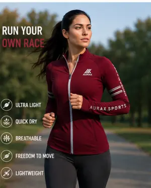 AuraX Women Sport | Yoga | Gym | Running Jackets Zipper Thumb Hole |Quick Dry Gym Fitness Tops Coat