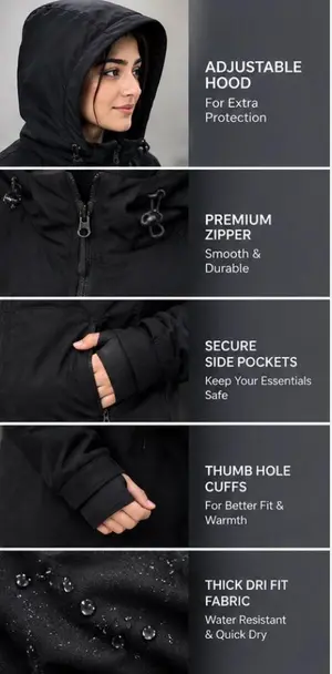 AuraX Women Black Hodie Zipper Jacket | Breathable Four-Way Stretch 