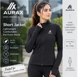 AuraX Colar Jacket Outdoor Running| Fitness | Yoga | Dri Fit Zipper Collar Skinny Coat