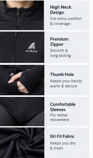 AuraX Colar Jacket Outdoor Running| Fitness | Yoga | Dri Fit Zipper Collar Skinny Coat
