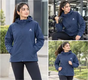 AuraX Women Wale Blue Zipper Hodie Jacket | Dri fit Breathable Four-Way Stretch