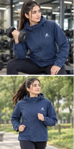 AuraX Women Wale Blue Zipper Hodie Jacket | Dri fit Breathable Four-Way Stretch