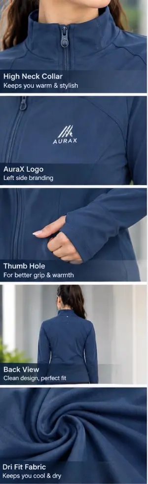 AuraX Women Blue Colar Jacket Sport | Running | Fitness Dri Fit Zipper Collar Skinny Jacket