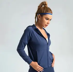 AuraX Zipper Jacket Lightweight Solid Print Yoga Hoodie Breathable Four-Way Stretch Running| Fitness