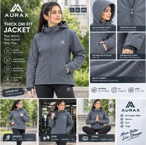 AuraX Women Grey Zipper Hodie Jacket | Dri fit Breathable Four-Way Stretch