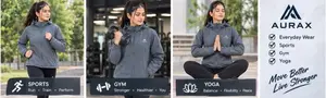 AuraX Women Grey Zipper Hodie Jacket | Dri fit Breathable Four-Way Stretch