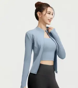 AuraX Outdoor Sports Jacket Running Fitness Long Sleeved Women Slim Yoga Clothes Quick Dry Zipper Cardigan Stand Up Collar Skinny Coat