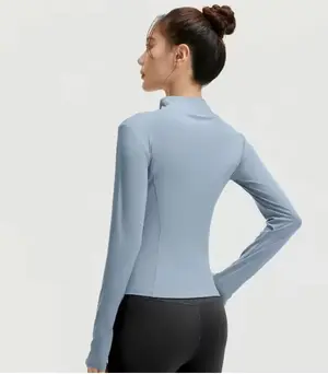 AuraX Outdoor Sports Jacket Running Fitness Long Sleeved Women Slim Yoga Clothes Quick Dry Zipper Cardigan Stand Up Collar Skinny Coat